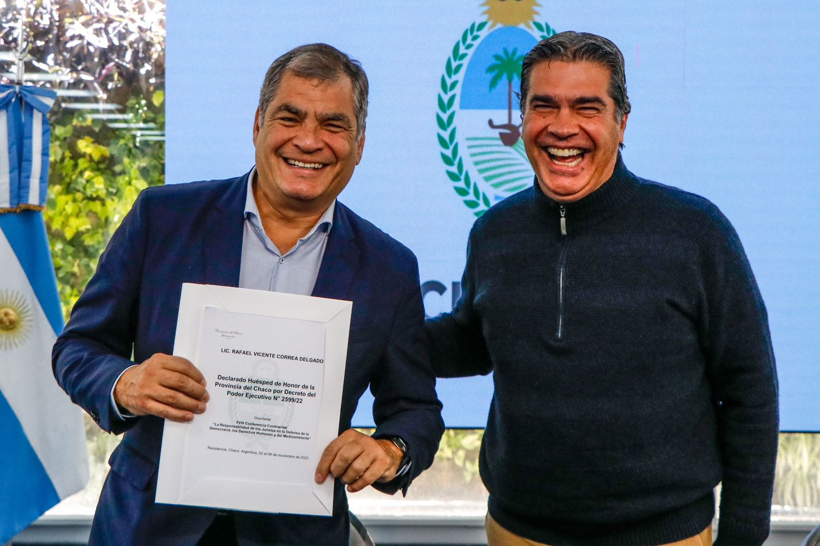 *EL EXPRESIDENTE ECUATORIANO RAFAEL CORREA LLEGÓ A CHACO: "OJALÁ SE TOME CONCIENCIA DE LO QUE ES EL LAWFARE", ADVIRTIÓ*