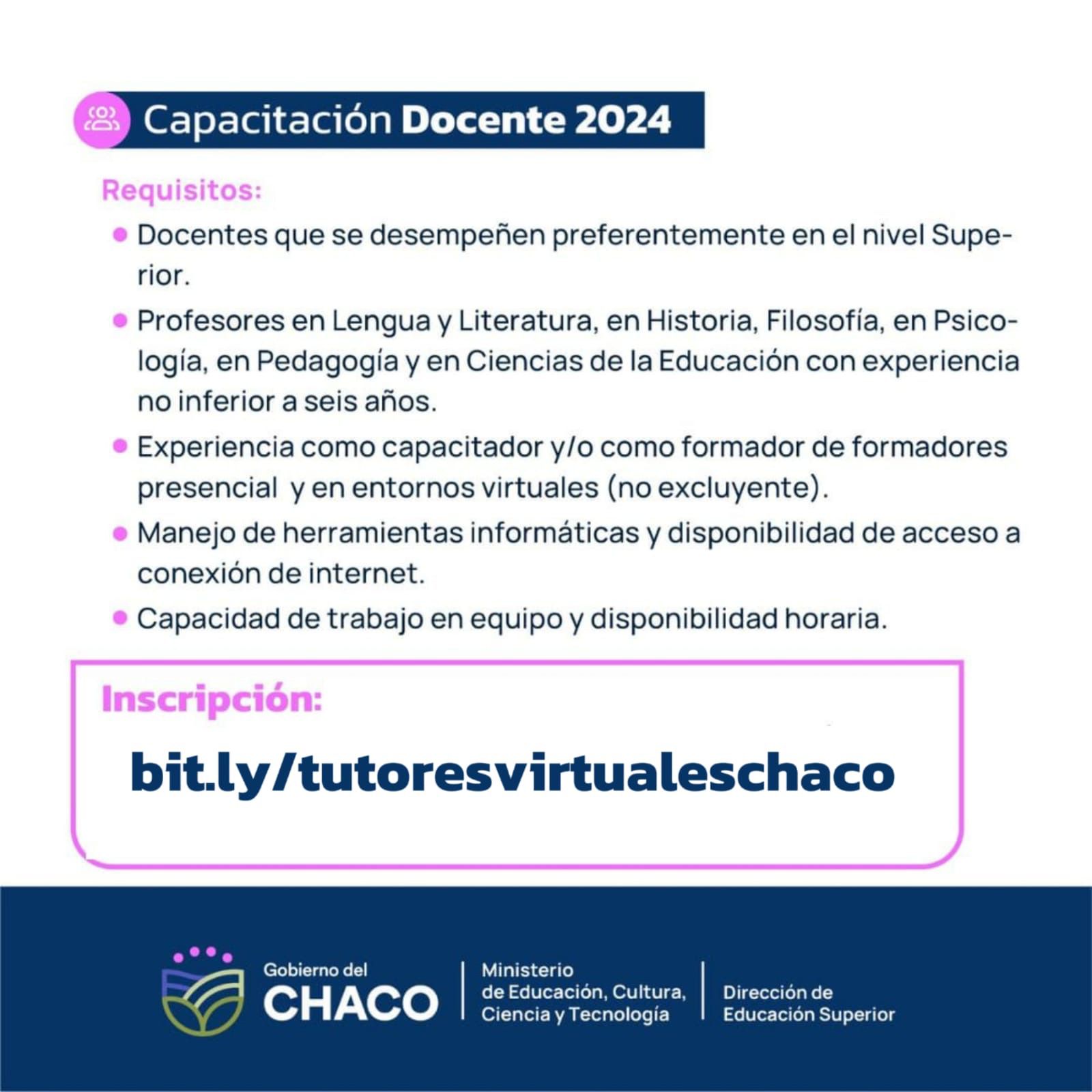 *CAPACITACIÓN DOCENTE 2024: EDUCACIÓN ABRE CONVOCATORIA PARA CUBRIR CARGO DE TUTOR VIRTUAL*