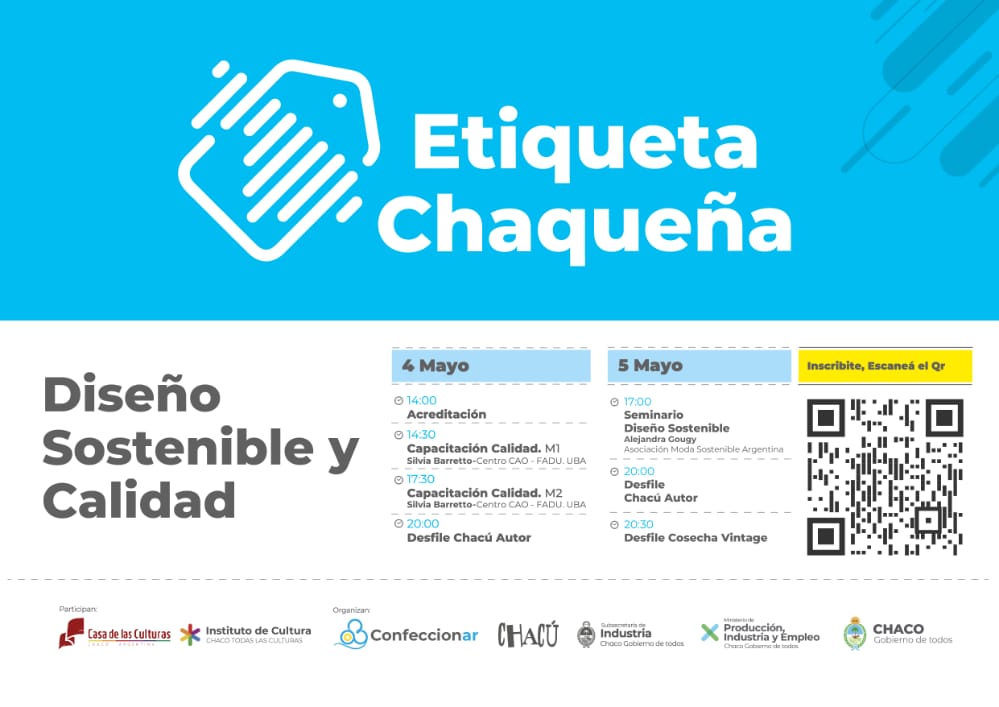 ETIQUETA CHAQUEÑA: PRODUCCIÓN CAPACITARÁ ESTE MIÉRCOLES Y JUEVES EN DISEÑO TEXTIL SOSTENIBLE Y CALIDAD