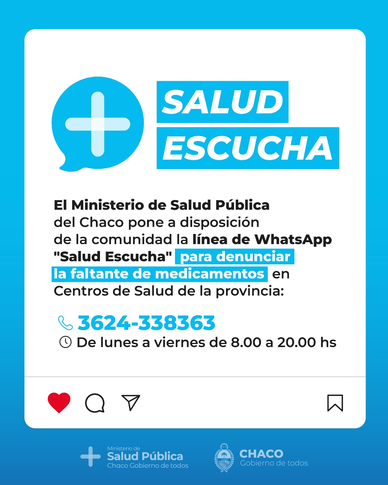 EL GOBIERNO HABILITÓ UNA LÍNEA DE WHATSAPP PARA GARANTIZAR EL ACCESO A MEDICAMENTOS EN CENTROS DE SALUD