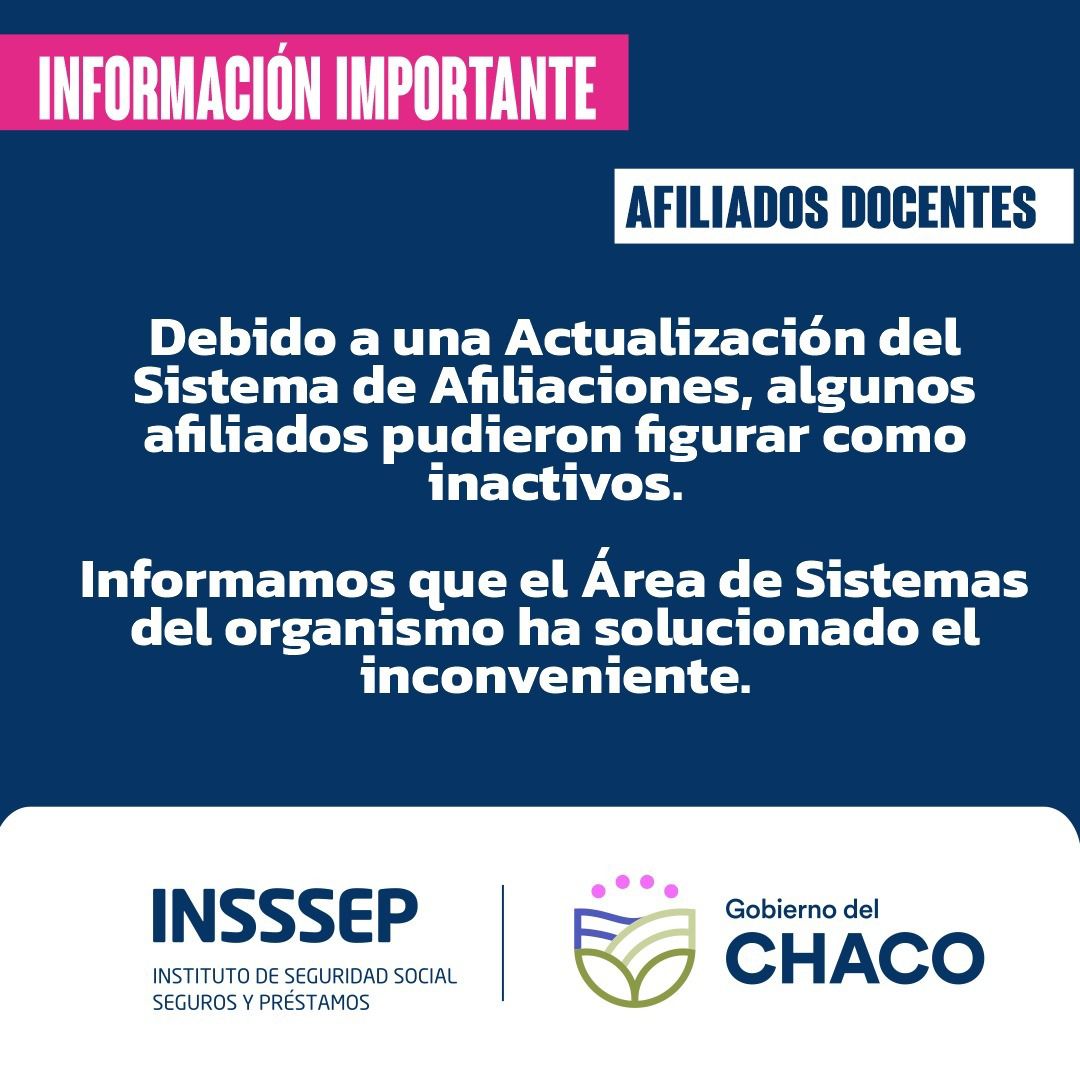 *INSSSEP: INFORMACI&Oacute;N IMPORTANTE PARA AFILIADOS DOCENTES*