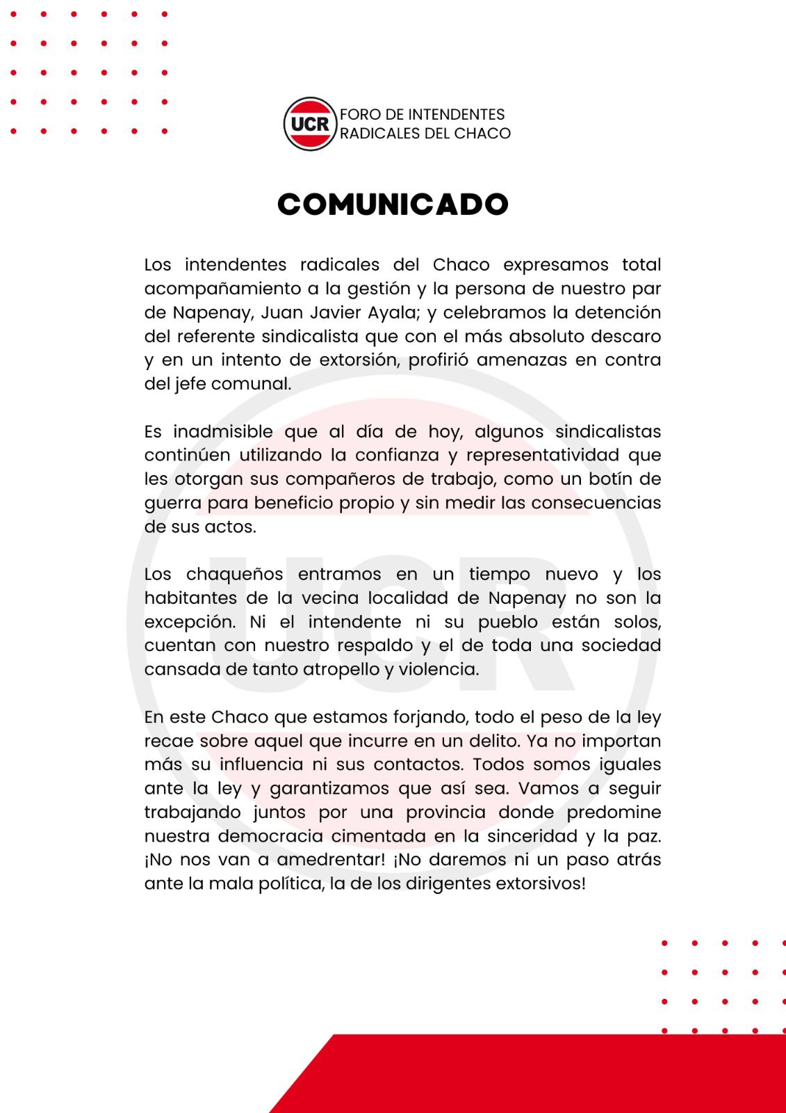 *INTENDENTES RADICALES RESPALDAN A SU PAR JUAN AYALA, DE NAPENAY*