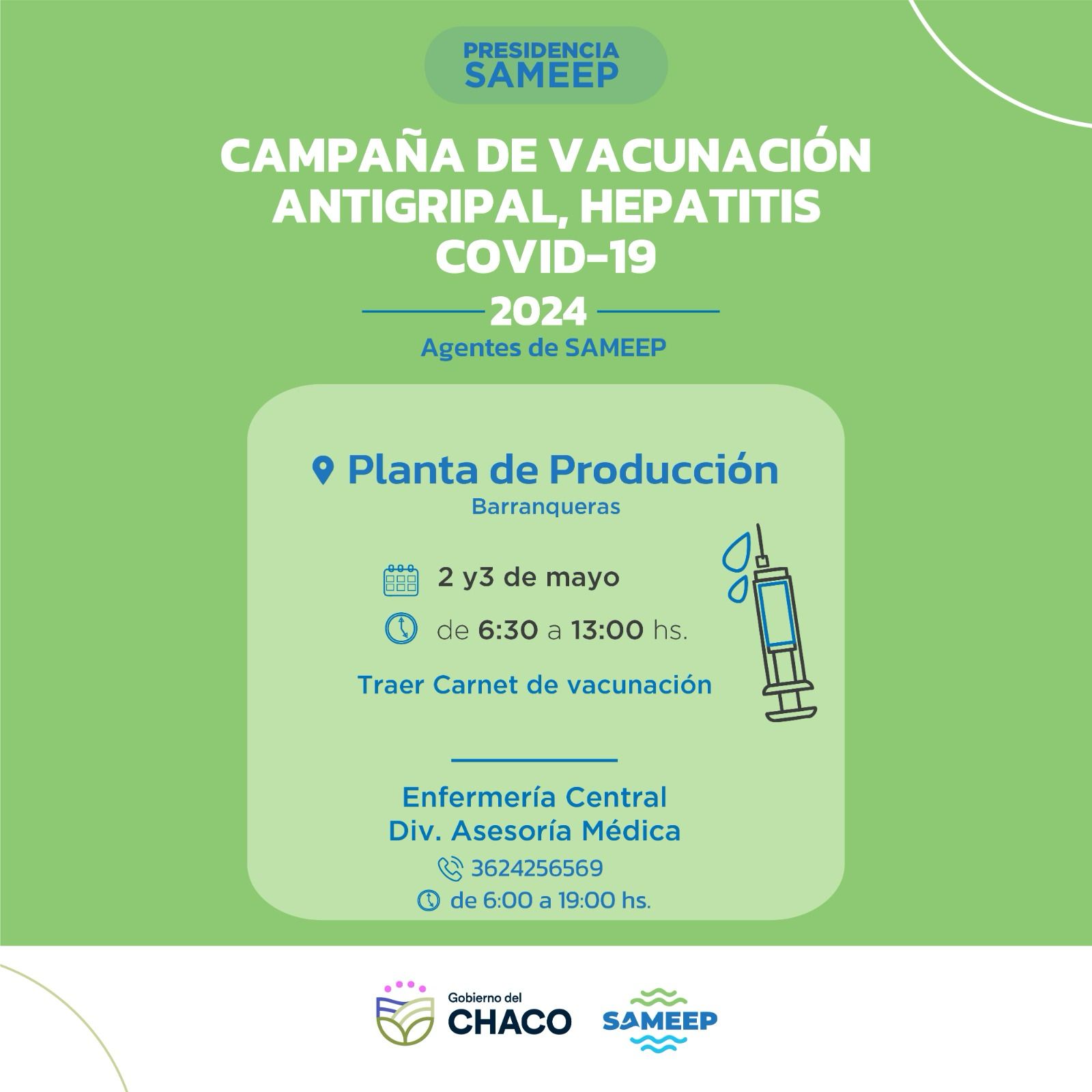 *CAMPAÑA ANTIGRIPAL 2024: SAMEEP PONE A DISPOSICIÓN DE SUS AGENTES POSTAS DE VACUNACIÓN*