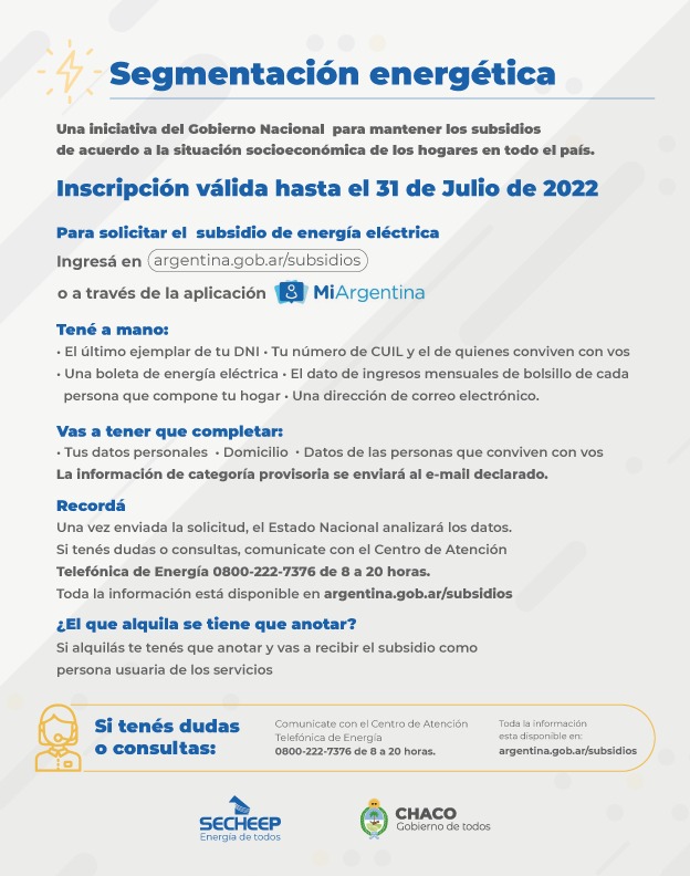 *SEGMENTACIÓN ENERGÉTICA: QUIENES NO SE INSCRIBAN PERDERÁN EL SUBSIDIO ENERGÉTICO*